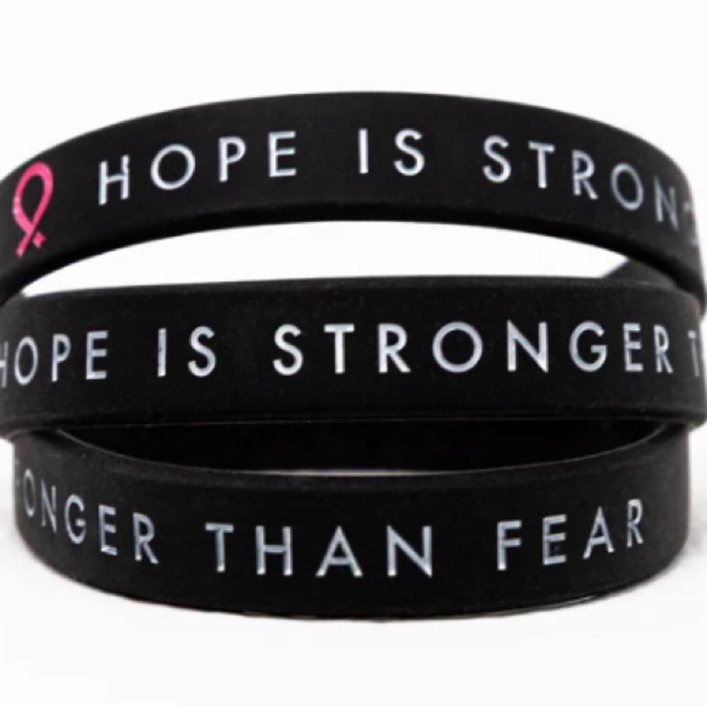 Hope Is Stronger Than Fear Pink Ribbon Silicone Bracelet